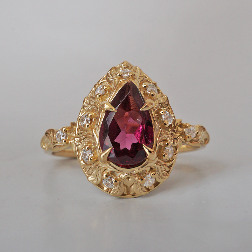 Rose Of Garnet Diamond Ring in 14K and 18K Gold