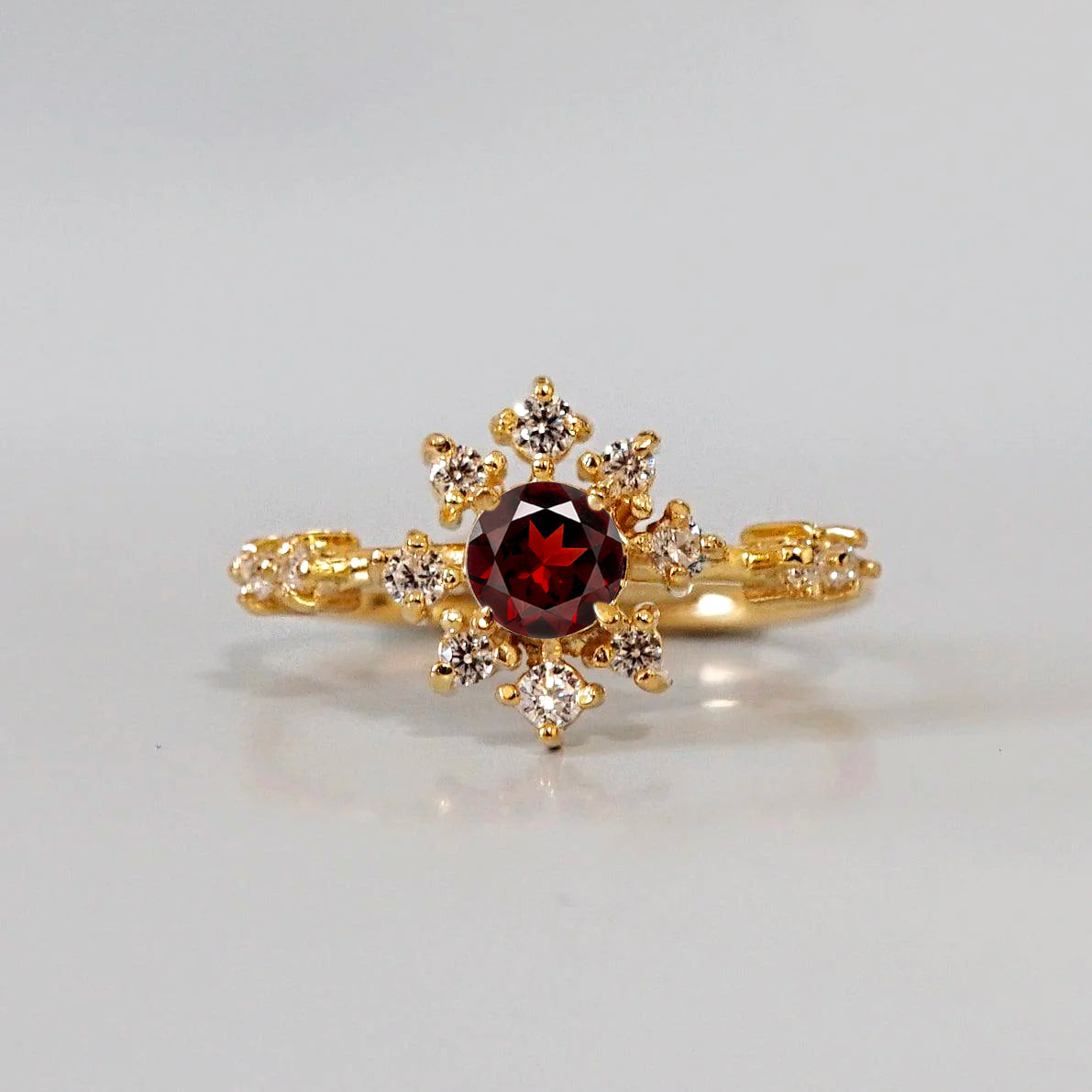 14K Round Rose Thorn Ring (Garnet or Moonstone)