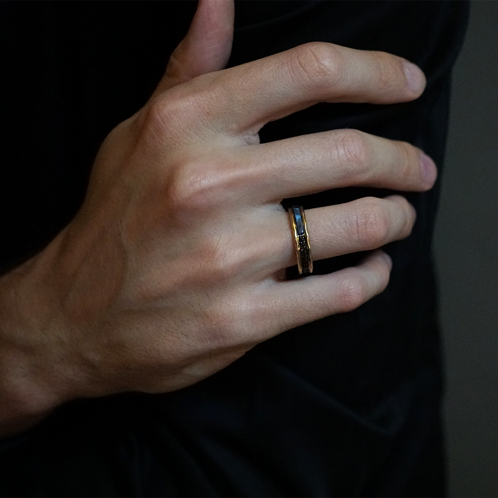 Gothic Black Diamond & Pietersite Ring in 14K and 18K Gold, 5mm