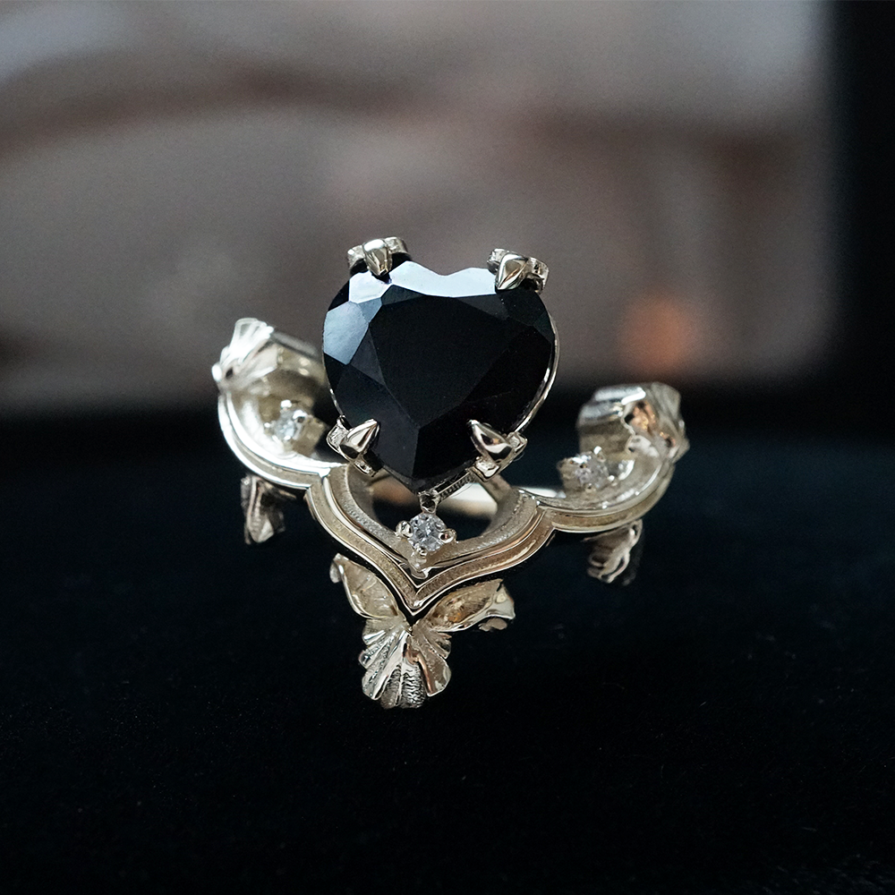 Gothic Onyx Heart Ring in 14K and 18K Gold