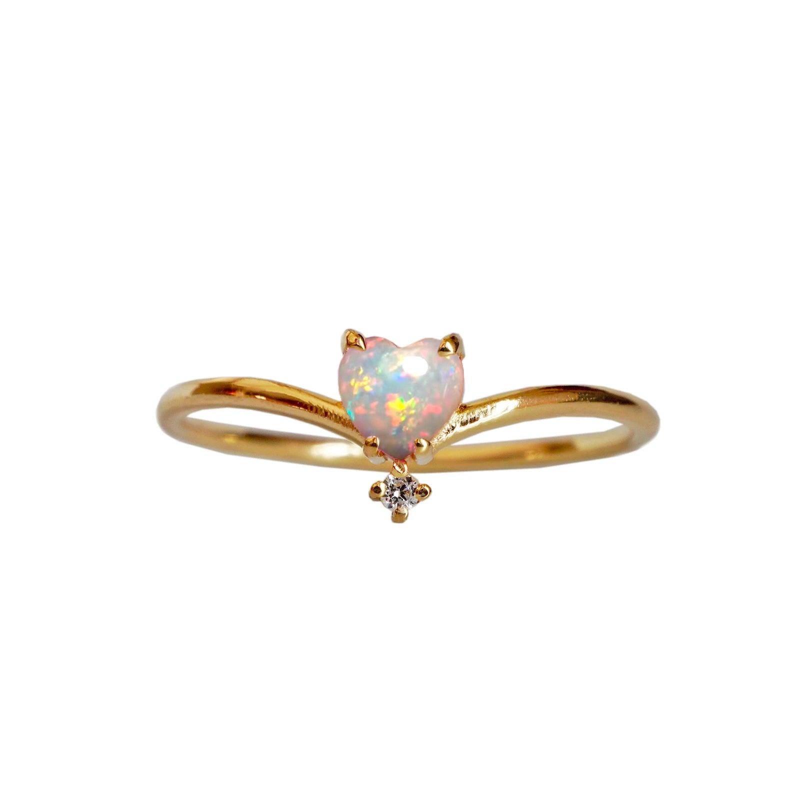 14K Heart Diamond Ring (Pink sapphire or Opal)