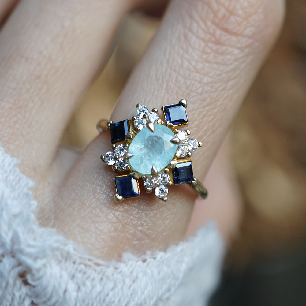 One Of A Kind: Paraiba Tourmaline Sapphire Illuminati Diamond Ring in 14K and 18K Gold