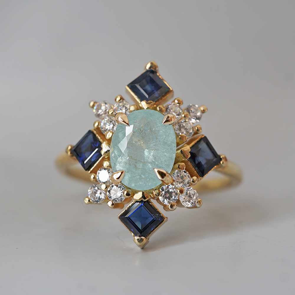 One Of A Kind: Paraiba Tourmaline Sapphire Illuminati Diamond Ring in 14K and 18K Gold