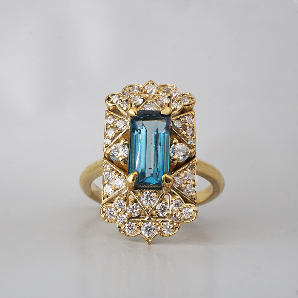 London Blue Topaz Cloud Kiss Diamond Ring in 14K and 18K Gold