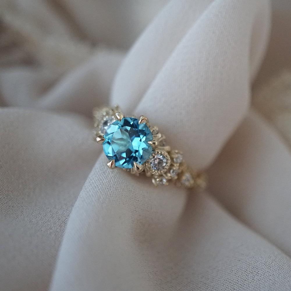 Blue Topaz Westminster Diamond Ring in 14K and 18K Gold - Tippy Taste Jewelry