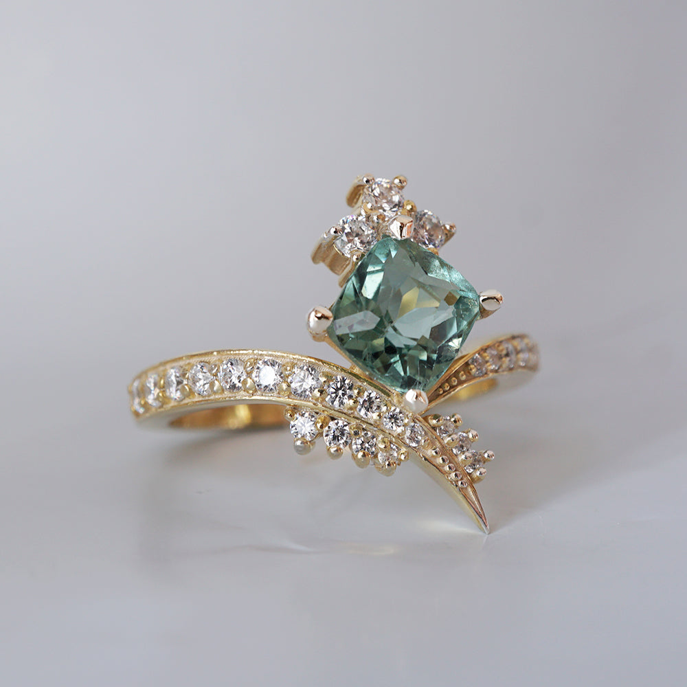 One Of A Kind: Manhattan Seafoam Tourmaline Diamond Ring in 14K and 18K Gold