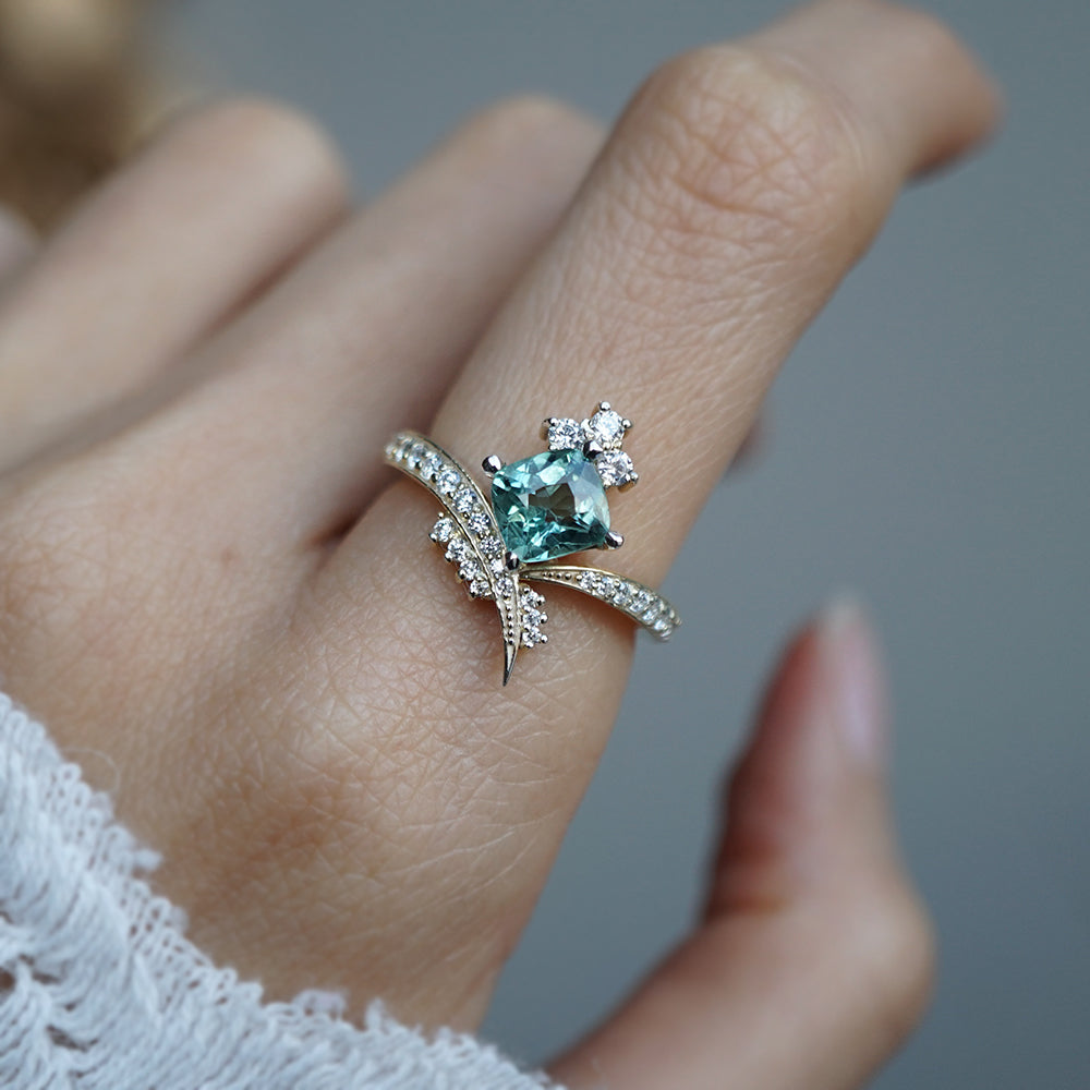 One Of A Kind: Manhattan Seafoam Tourmaline Diamond Ring in 14K and 18K Gold