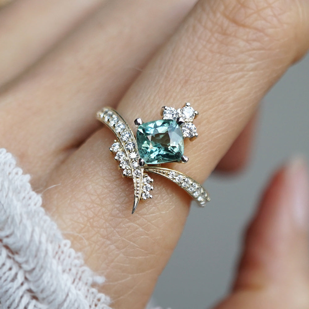 One Of A Kind: Manhattan Seafoam Tourmaline Diamond Ring in 14K and 18K Gold