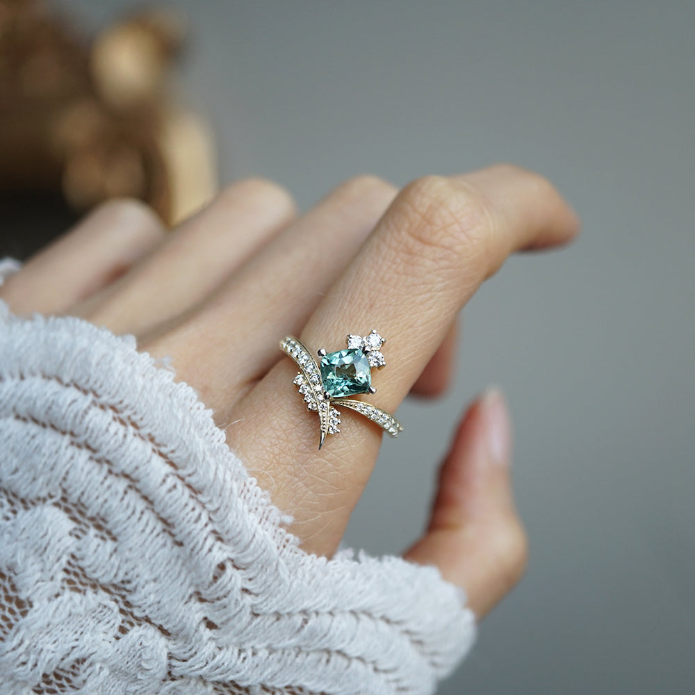 One Of A Kind: Manhattan Seafoam Tourmaline Diamond Ring in 14K and 18K Gold