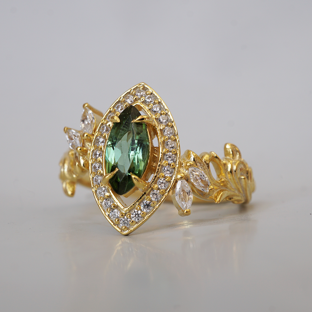 Green Tourmaline Lush Whisper Diamond Ring in 14K and 18K Gold