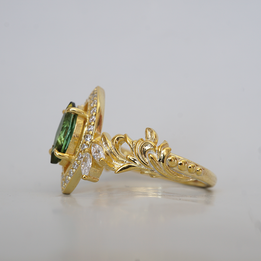 Green Tourmaline Lush Whisper Diamond Ring in 14K and 18K Gold