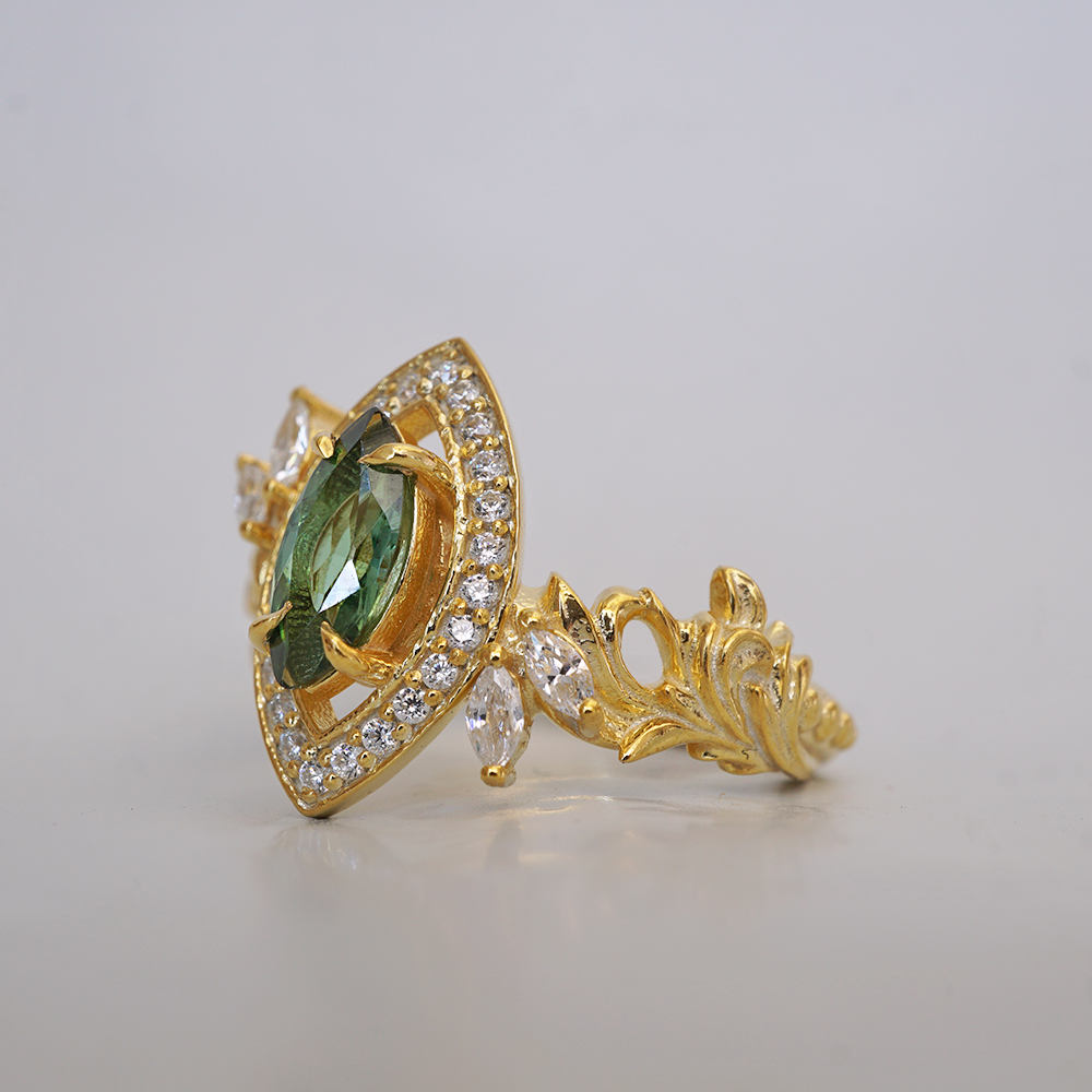 Green Tourmaline Lush Whisper Diamond Ring in 14K and 18K Gold