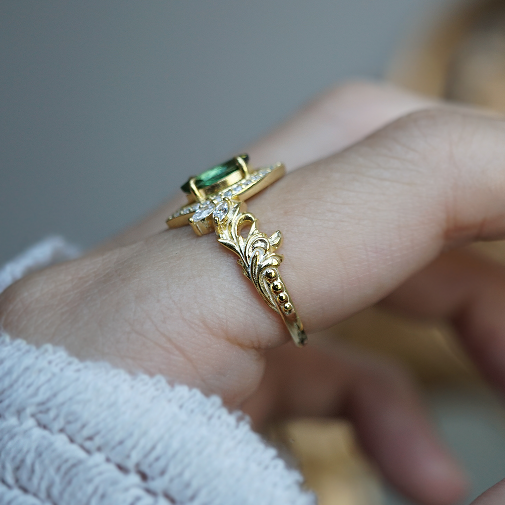 Green Tourmaline Lush Whisper Diamond Ring in 14K and 18K Gold