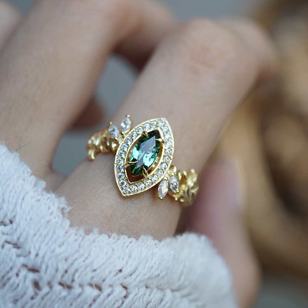 Green Tourmaline Lush Whisper Diamond Ring in 14K and 18K Gold