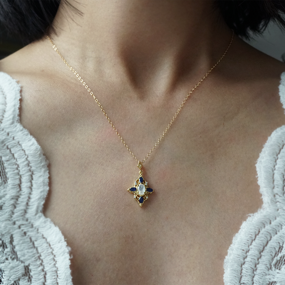 Moonstone & Sapphire Boudoir Pendant