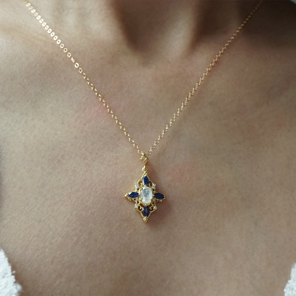 Moonstone & Sapphire Boudoir Pendant