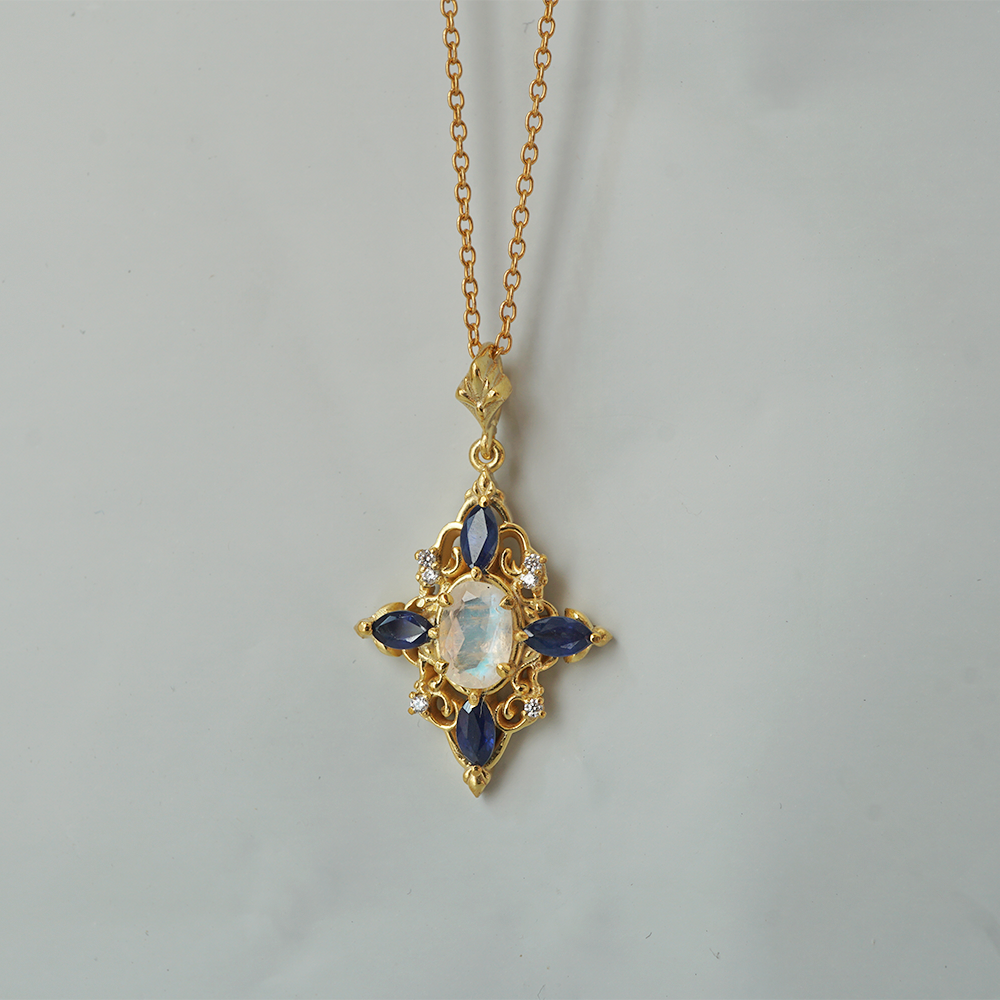 Moonstone & Sapphire Boudoir Pendant