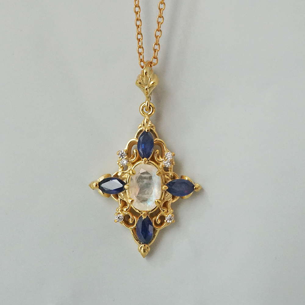 Moonstone & Sapphire Boudoir Pendant