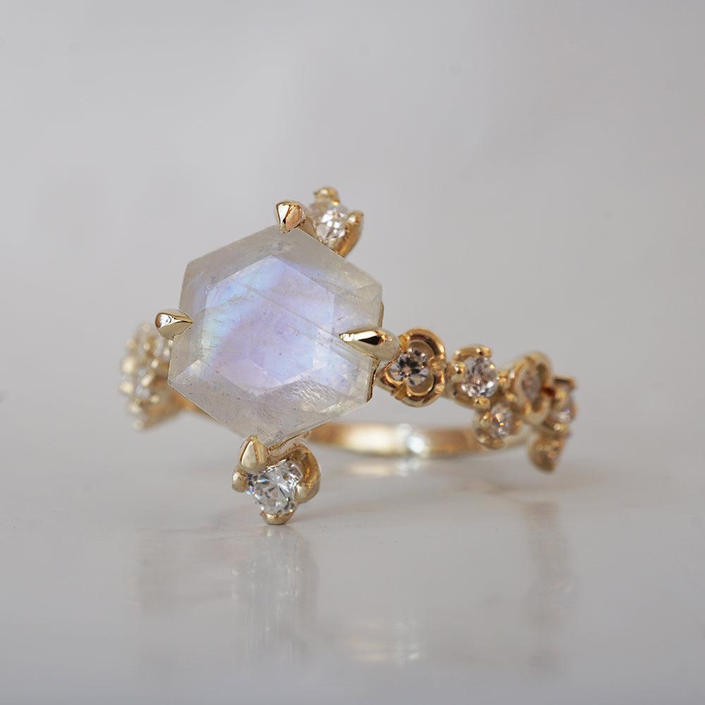 Hexagon Moonstone Luna Ring in 14K and 18K Gold - Tippy Taste Jewelry