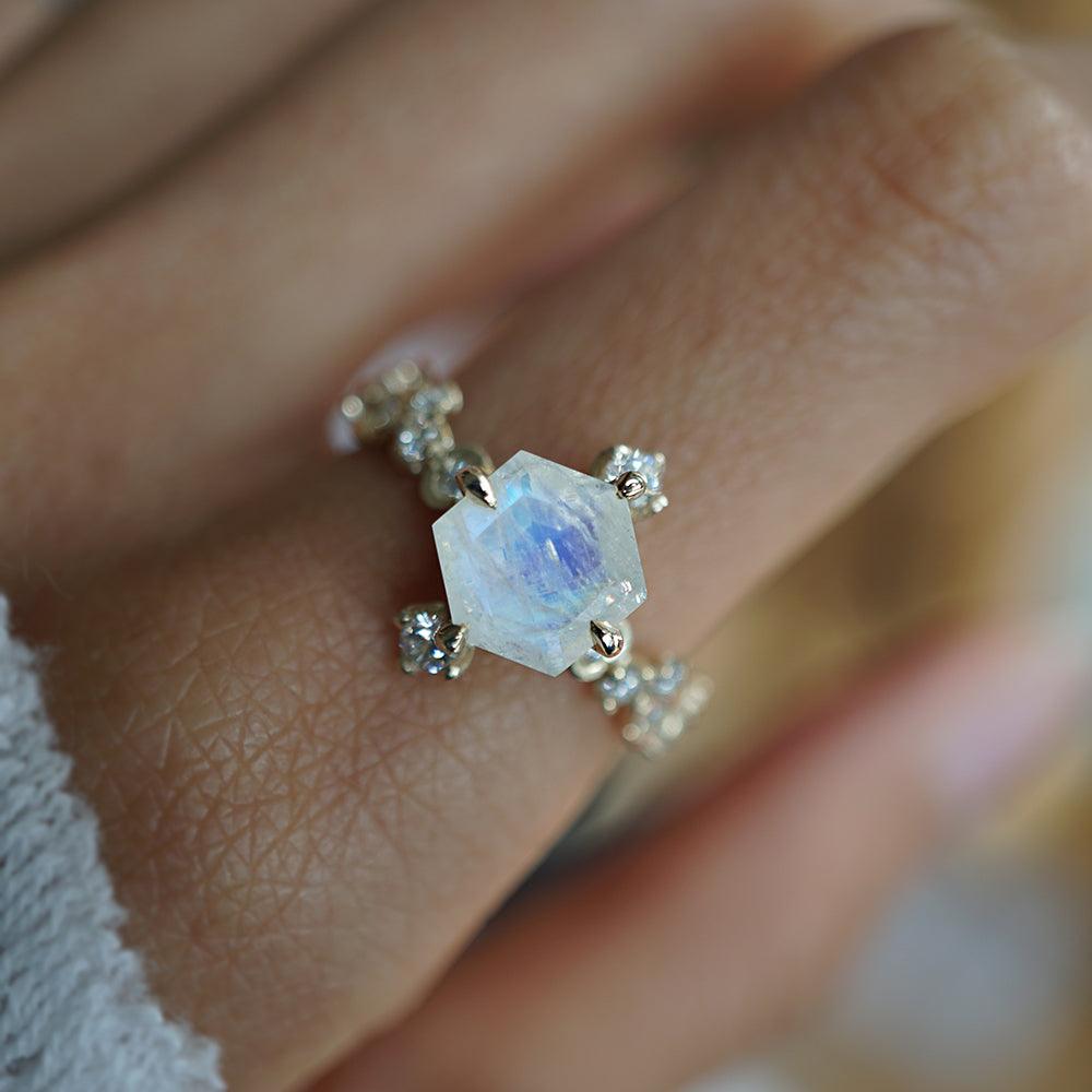 Hexagon Moonstone Luna Ring in 14K and 18K Gold - Tippy Taste Jewelry