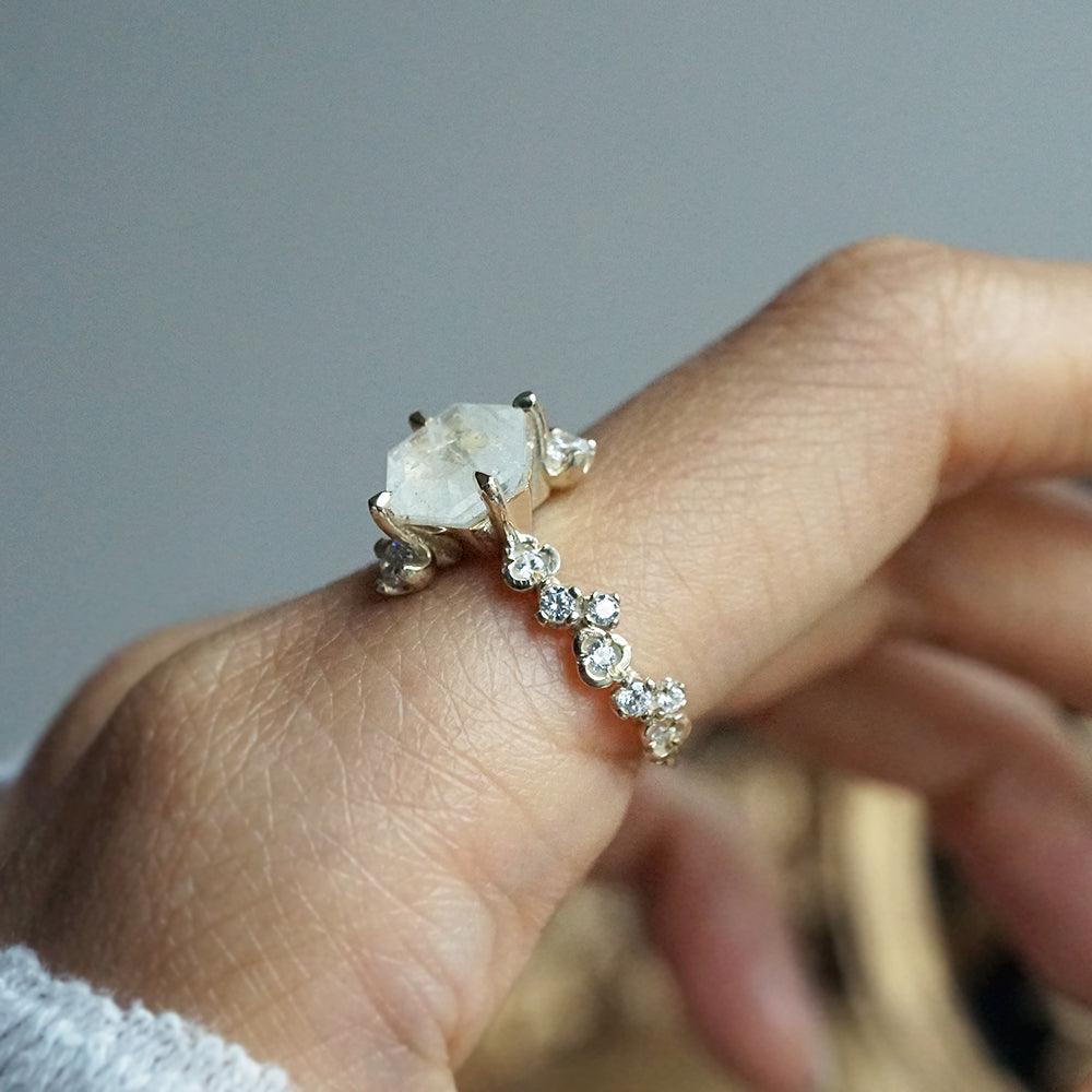 Hexagon Moonstone Luna Ring in 14K and 18K Gold - Tippy Taste Jewelry