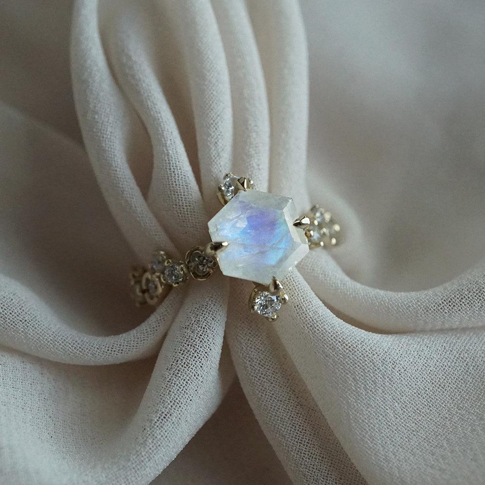 Hexagon Moonstone Luna Ring in 14K and 18K Gold - Tippy Taste Jewelry