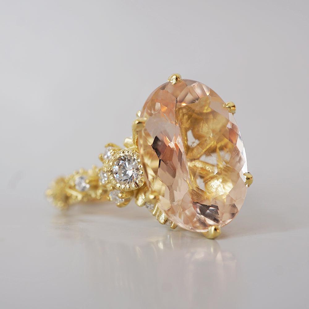 Morganite Queen Victoria Diamond Ring in 14K and 18K Gold - Tippy Taste Jewelry