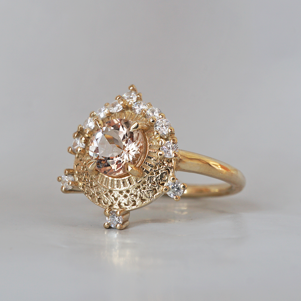 Morganite Minaret Diamond Ring in 14K and 18K Gold