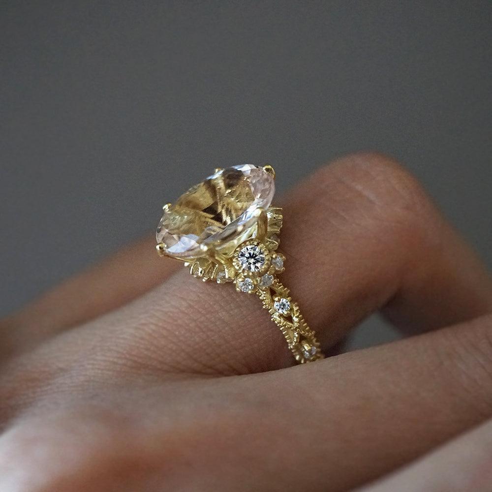 Morganite Queen Victoria Diamond Ring in 14K and 18K Gold - Tippy Taste Jewelry