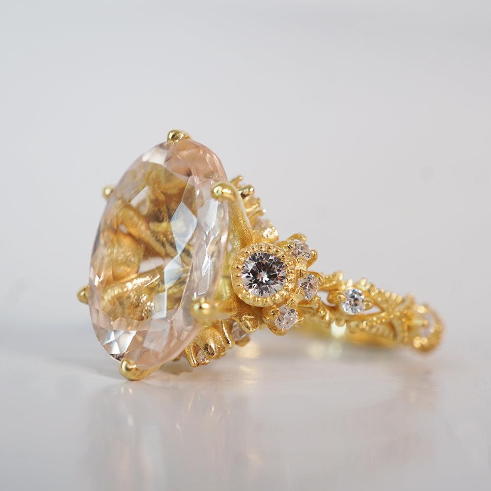 Morganite Queen Victoria Diamond Ring in 14K and 18K Gold - Tippy Taste Jewelry