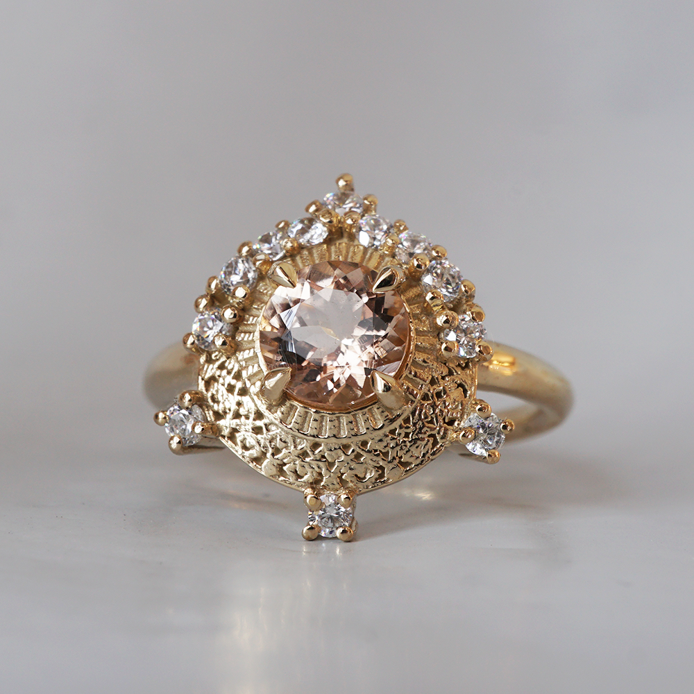 Morganite Minaret Diamond Ring in 14K and 18K Gold