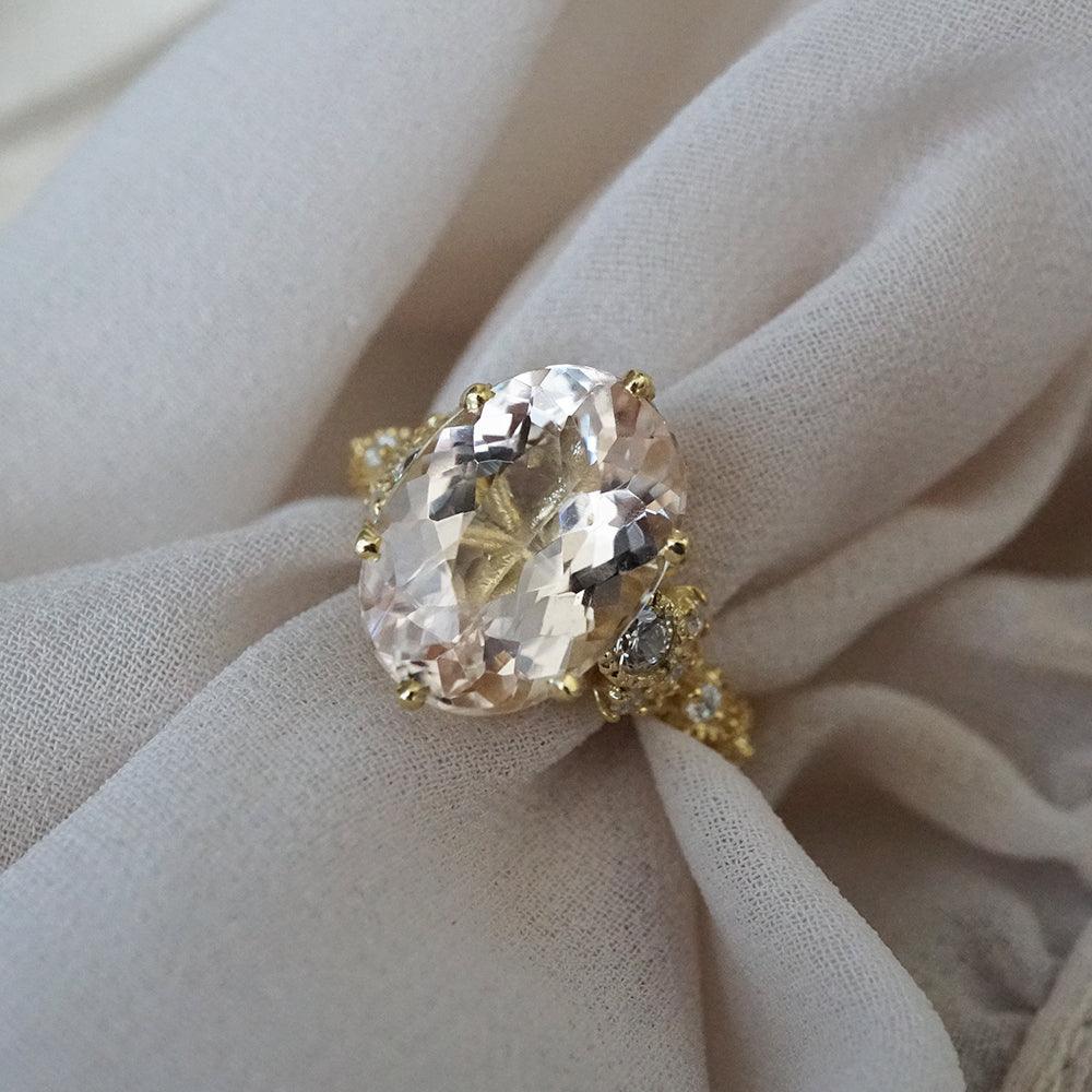 Morganite Queen Victoria Diamond Ring in 14K and 18K Gold - Tippy Taste Jewelry