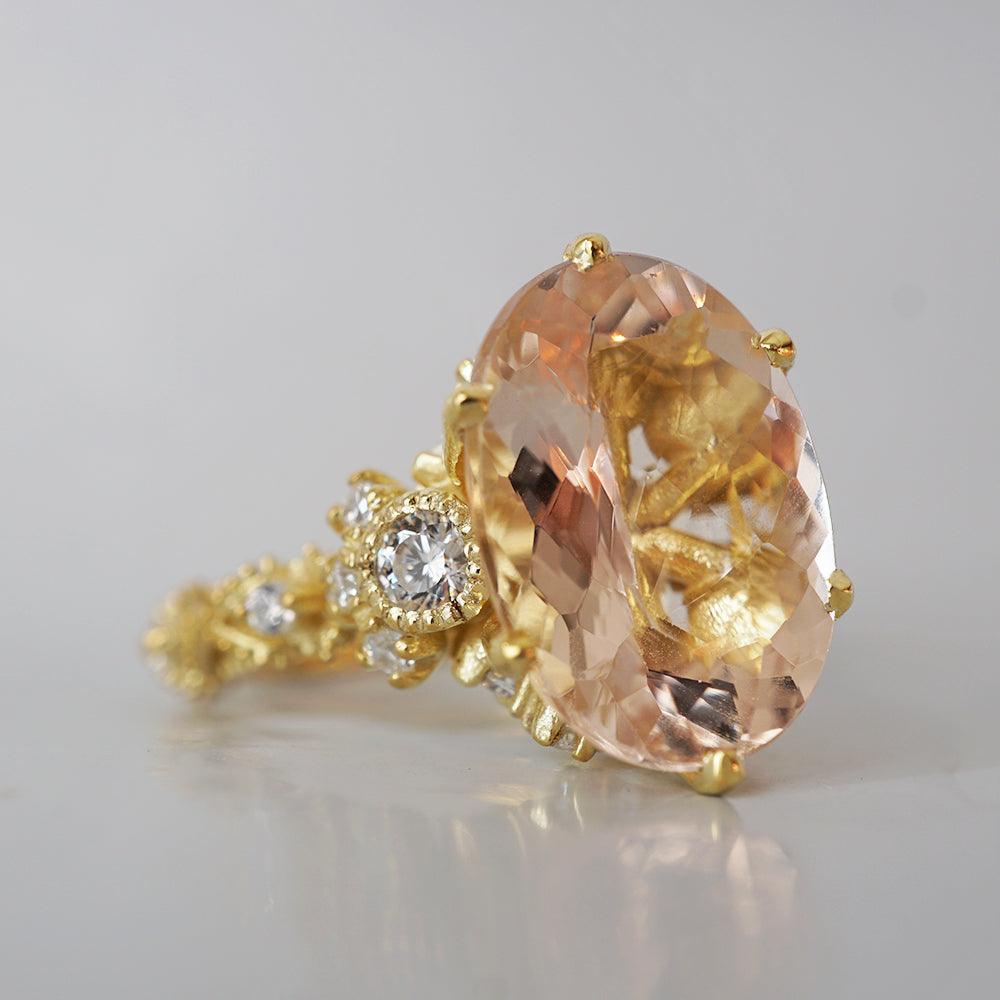 Morganite Queen Victoria Diamond Ring in 14K and 18K Gold - Tippy Taste Jewelry