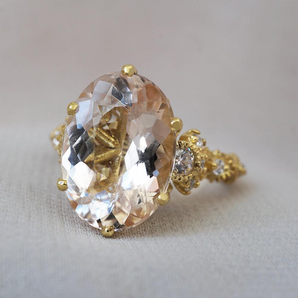 Morganite Queen Victoria Diamond Ring in 14K and 18K Gold - Tippy Taste Jewelry