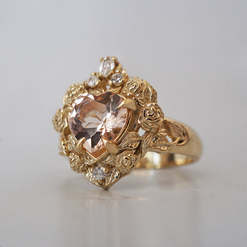 Morganite Heart Rosy Diamond Ring in 14K and 18K Gold