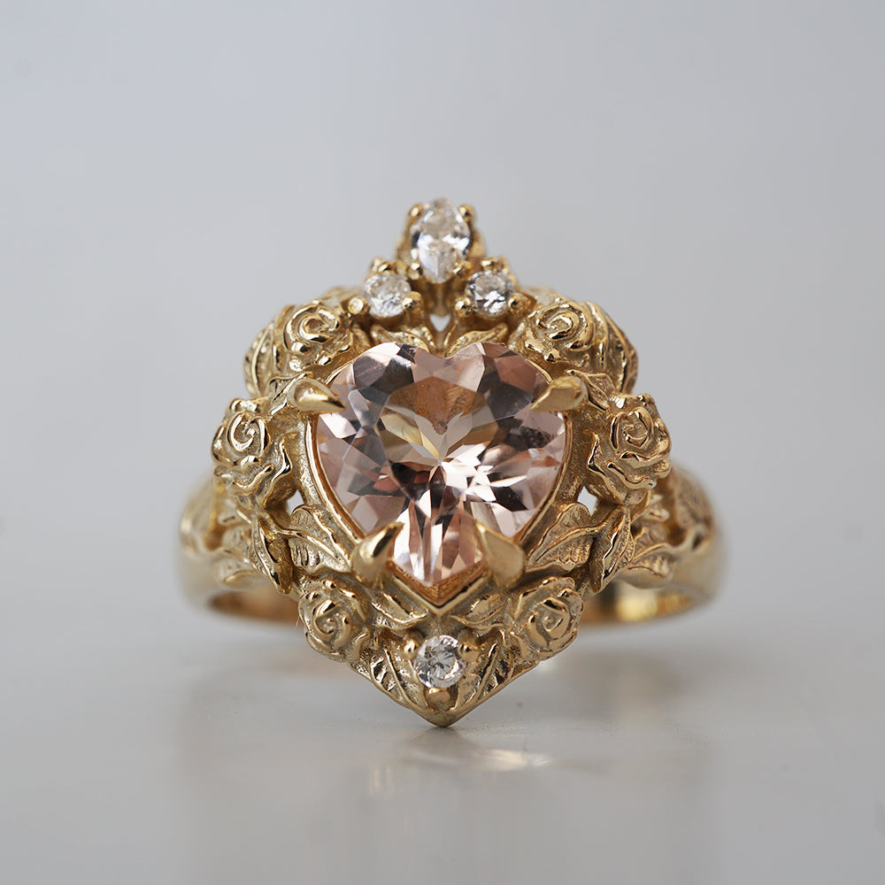 Morganite Heart Rosy Diamond Ring in 14K and 18K Gold