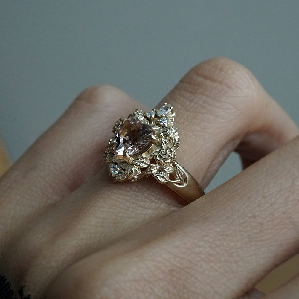 Morganite Heart Rosy Diamond Ring in 14K and 18K Gold