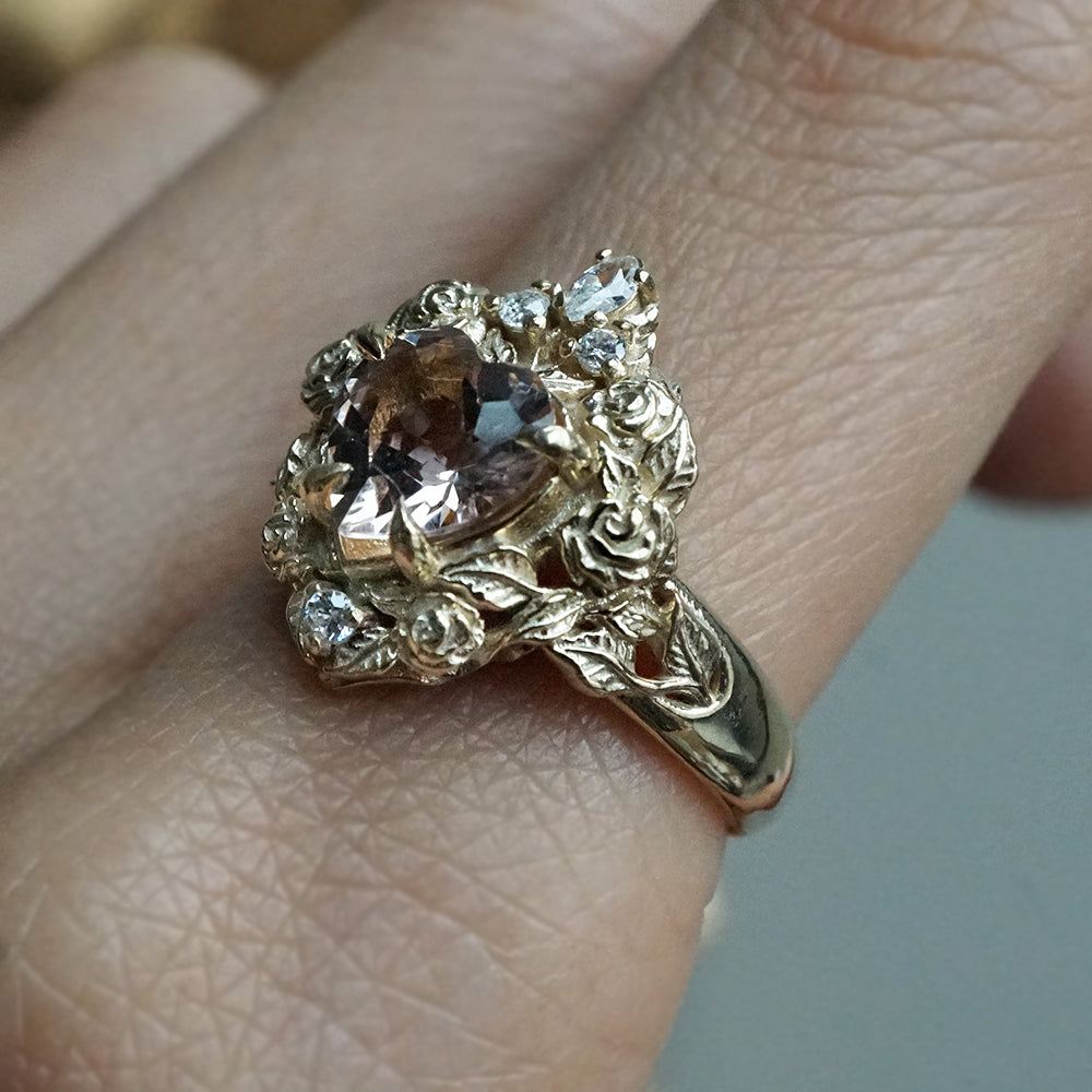 Morganite Heart Rosy Diamond Ring in 14K and 18K Gold