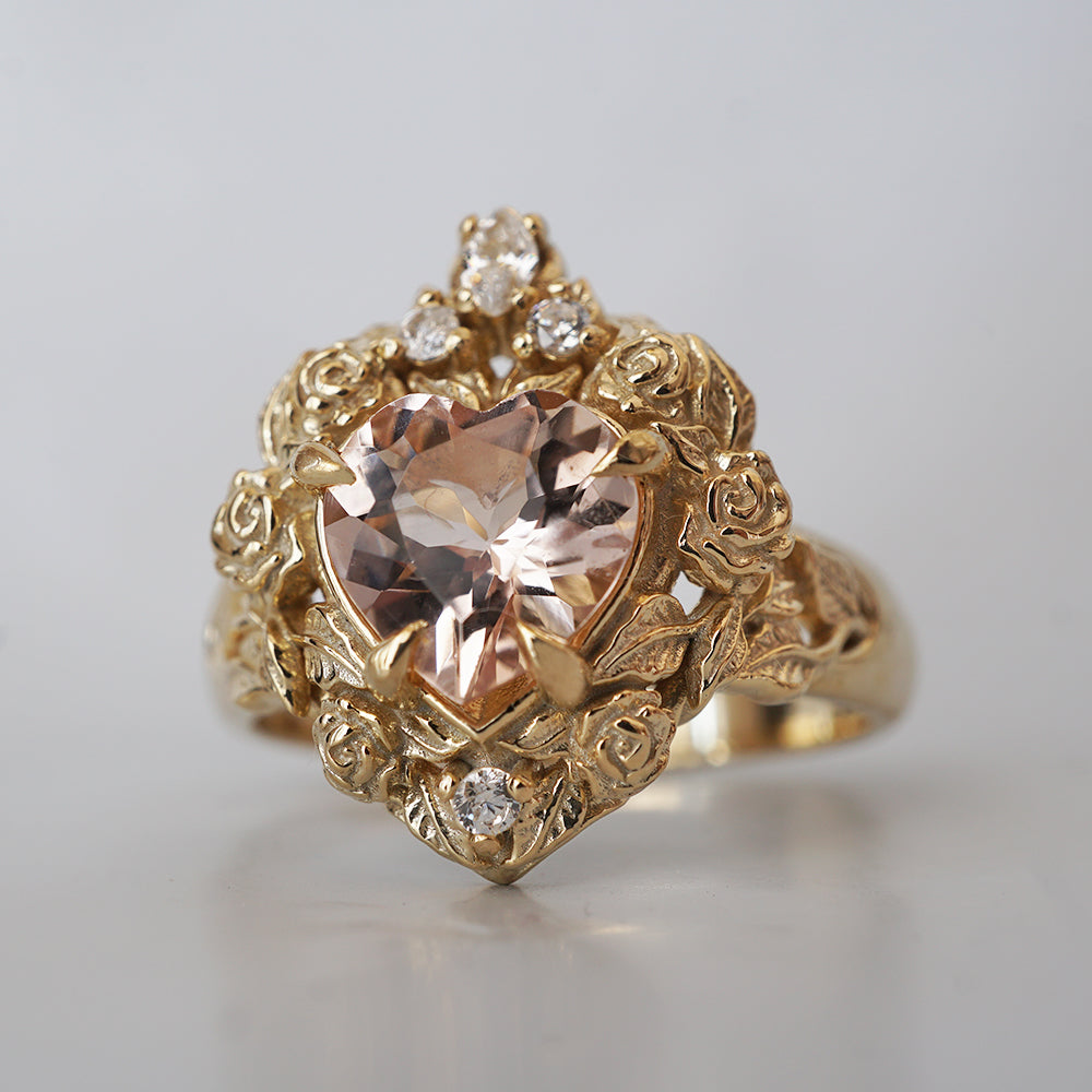 Morganite Heart Rosy Diamond Ring in 14K and 18K Gold