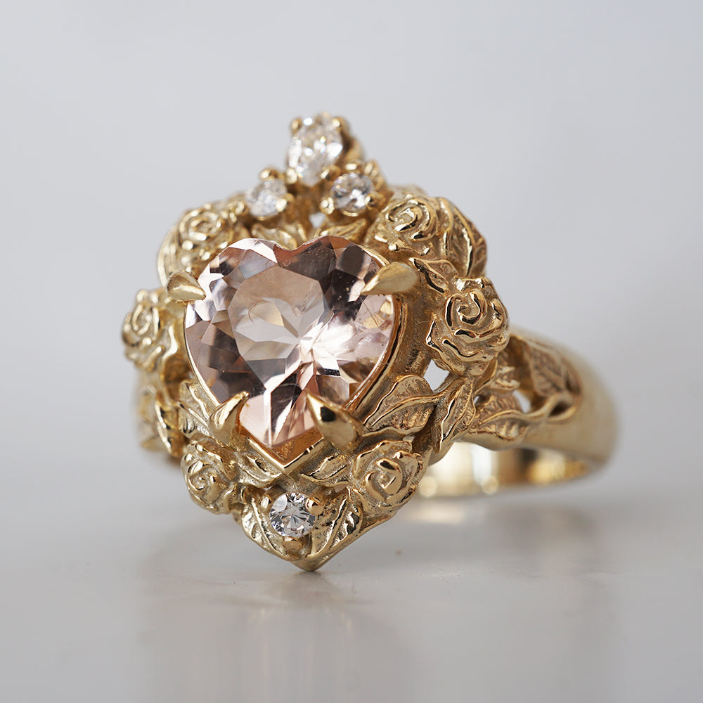 Morganite Heart Rosy Diamond Ring in 14K and 18K Gold