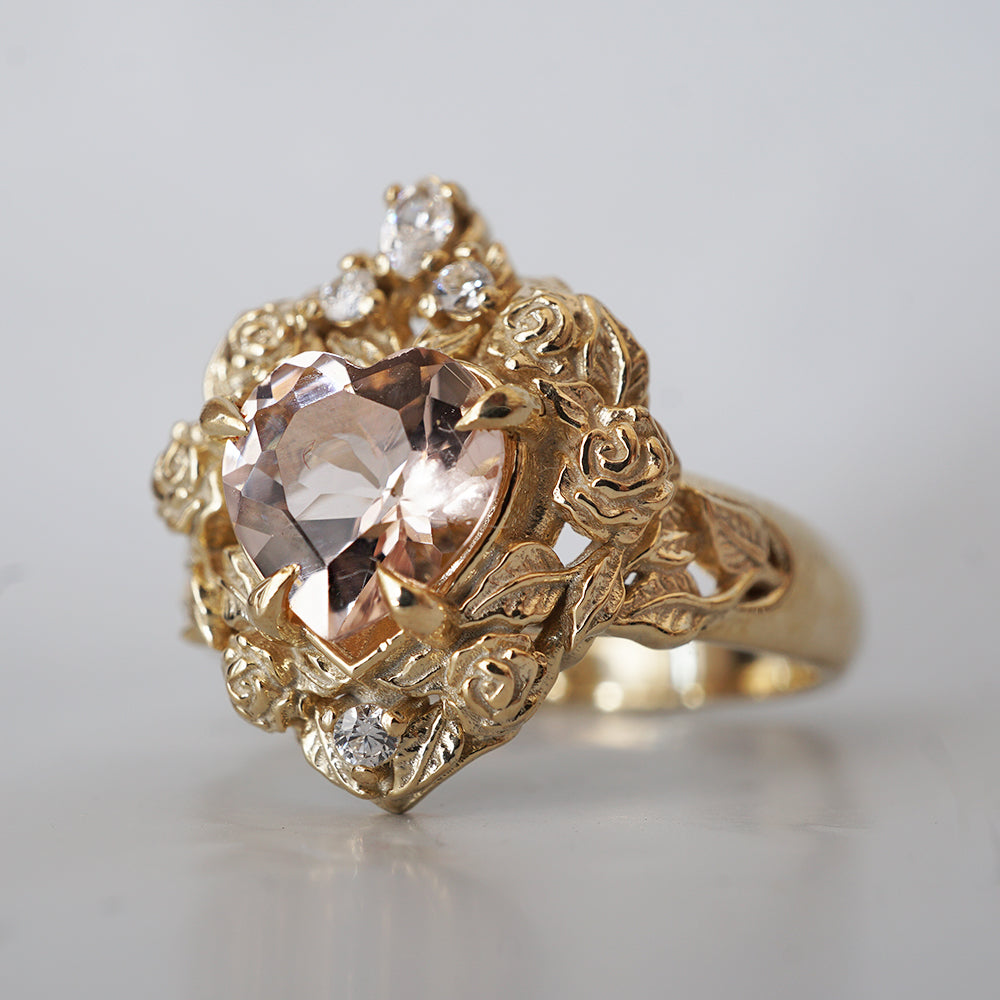 Morganite Heart Rosy Diamond Ring in 14K and 18K Gold