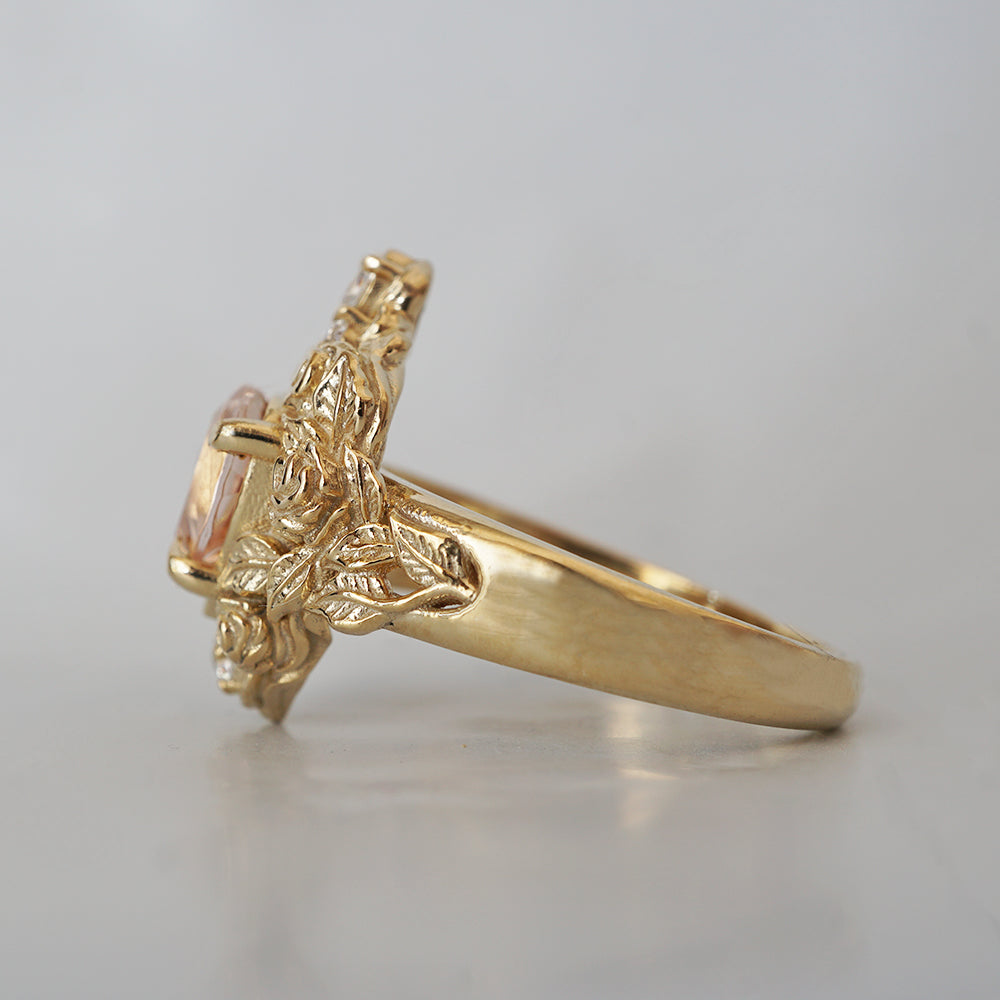 Morganite Heart Rosy Diamond Ring in 14K and 18K Gold