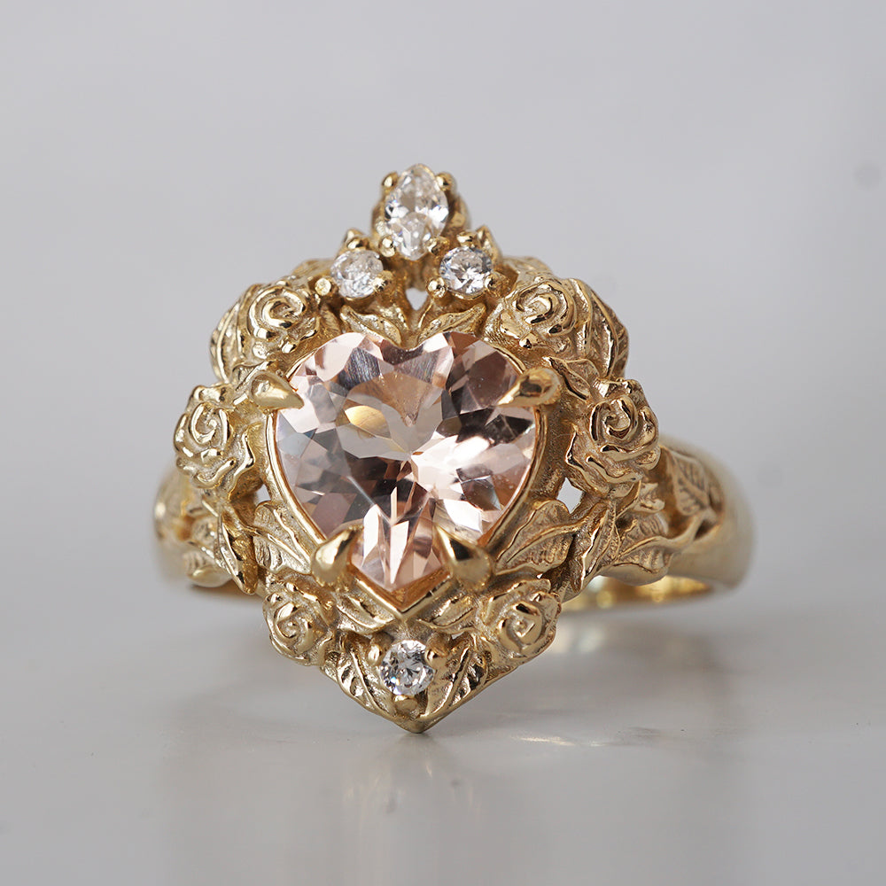 Morganite Heart Rosy Diamond Ring in 14K and 18K Gold