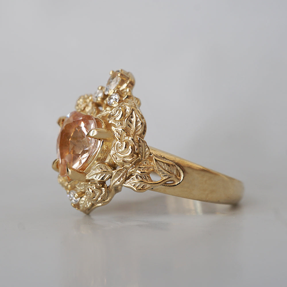 Morganite Heart Rosy Diamond Ring in 14K and 18K Gold