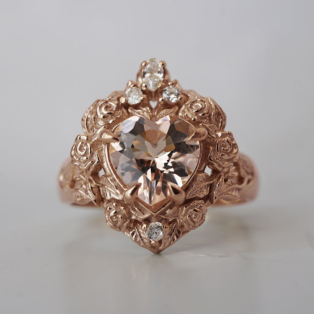 Morganite Heart Rosy Diamond Ring in 14K and 18K Gold