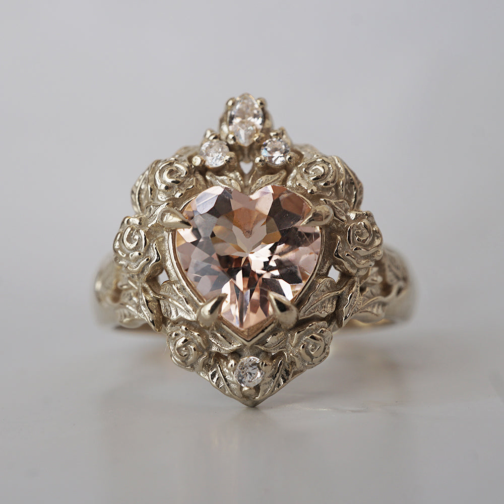 Morganite Heart Rosy Diamond Ring in 14K and 18K Gold