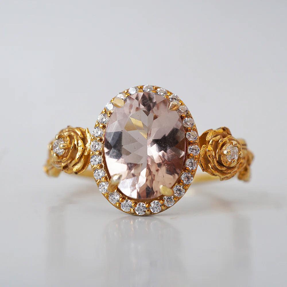 Morganite Rose Diamond Ring in 14K and 18K Gold - Tippy Taste Jewelry