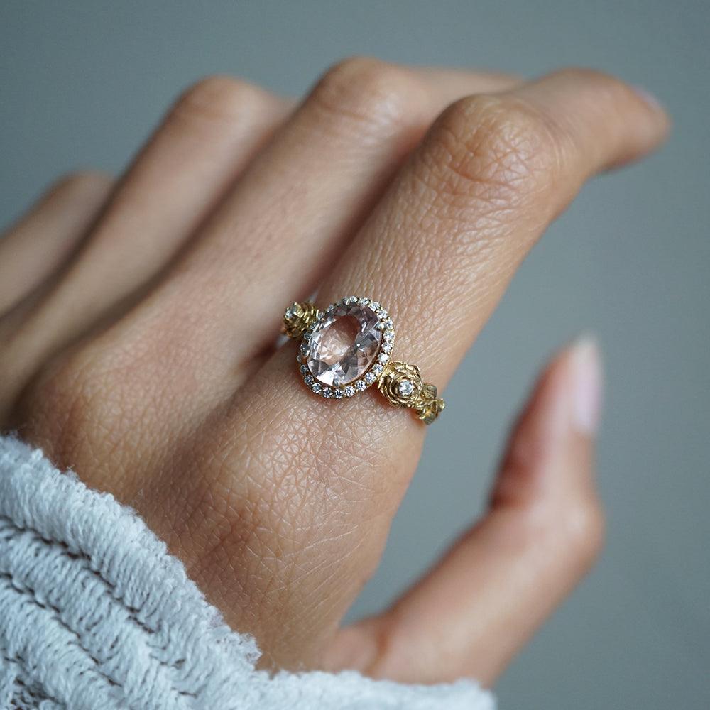 Morganite Rose Diamond Ring in 14K and 18K Gold - Tippy Taste Jewelry