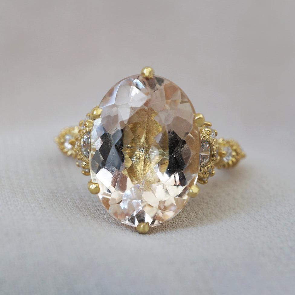 Morganite Queen Victoria Diamond Ring in 14K and 18K Gold - Tippy Taste Jewelry