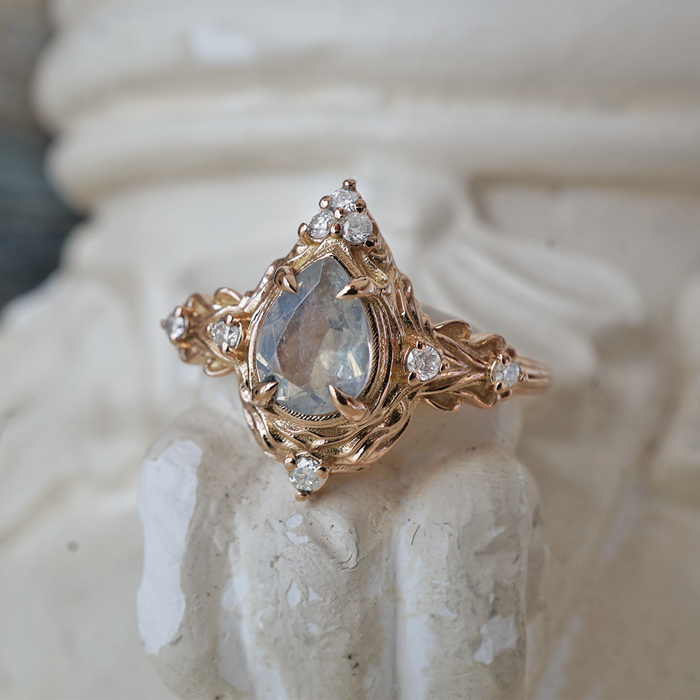 Moonstone Nature Ring in 14K and 18K Gold